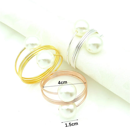 Wedding Pearl Napkin Rings Metal Gold Silver Napkin Holders for Wedding Elegant Party Supplies Event Dinner Table Decorations