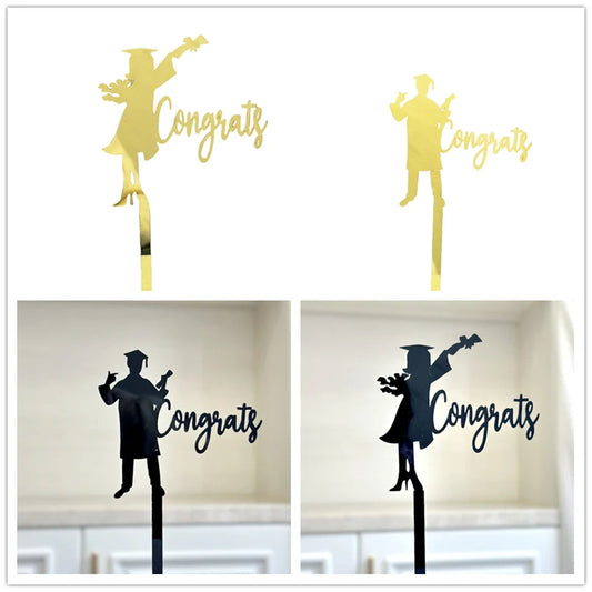 2025 Graduation Cake Topper Gold Black Acrylic certificate Student Party Gift Graduation Ceremony Cake Topper Dessert Decoration