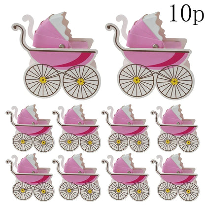 10pcs Babyshower Candy Box Creative Pink Blue Baby Carriage Candy Boxes It's a Boy Or Girl Party Decor Candy Packaging Box