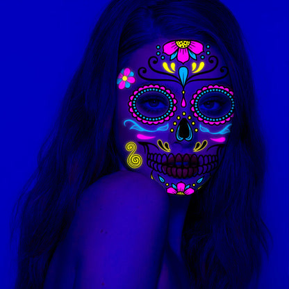 1/4/8PCS Waterproof Fluorescent Temporary Tattoo Neon Halloween Stickers Day of the Dead Party Festival Night Bar Face Stickers