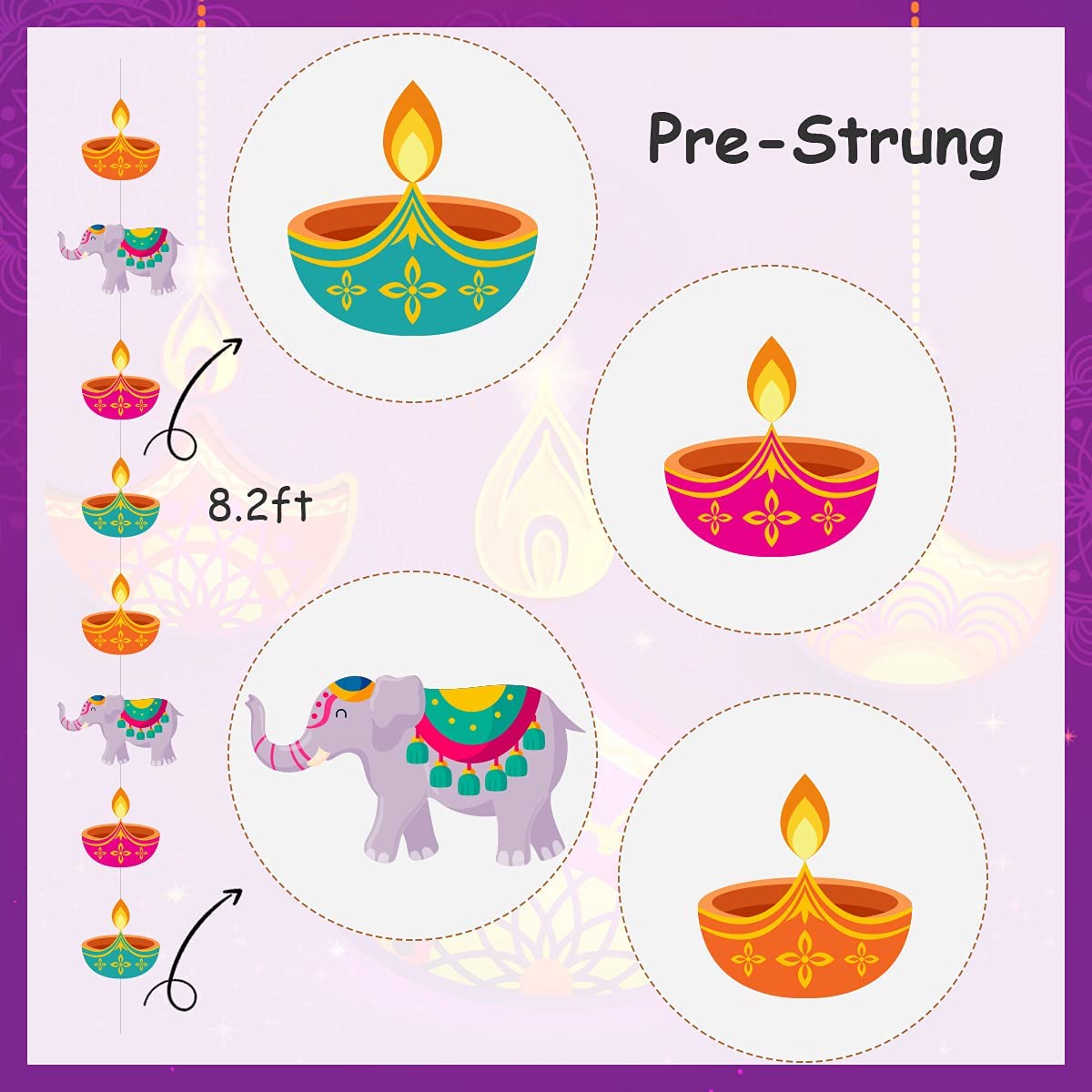 Happy Diwali Festival Hanging Flower wreath Lighting Decoration Door Curtain Flowing Light Indoor and Outdoor Hanging Decoration