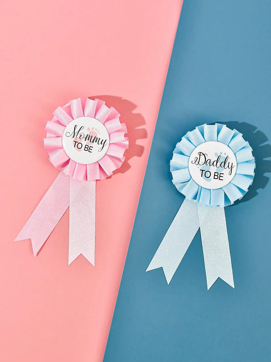 “Mommy and Daddy are going to be” tin pin-baby shower button sex reveal party boy blue rose wreath button baby celebration