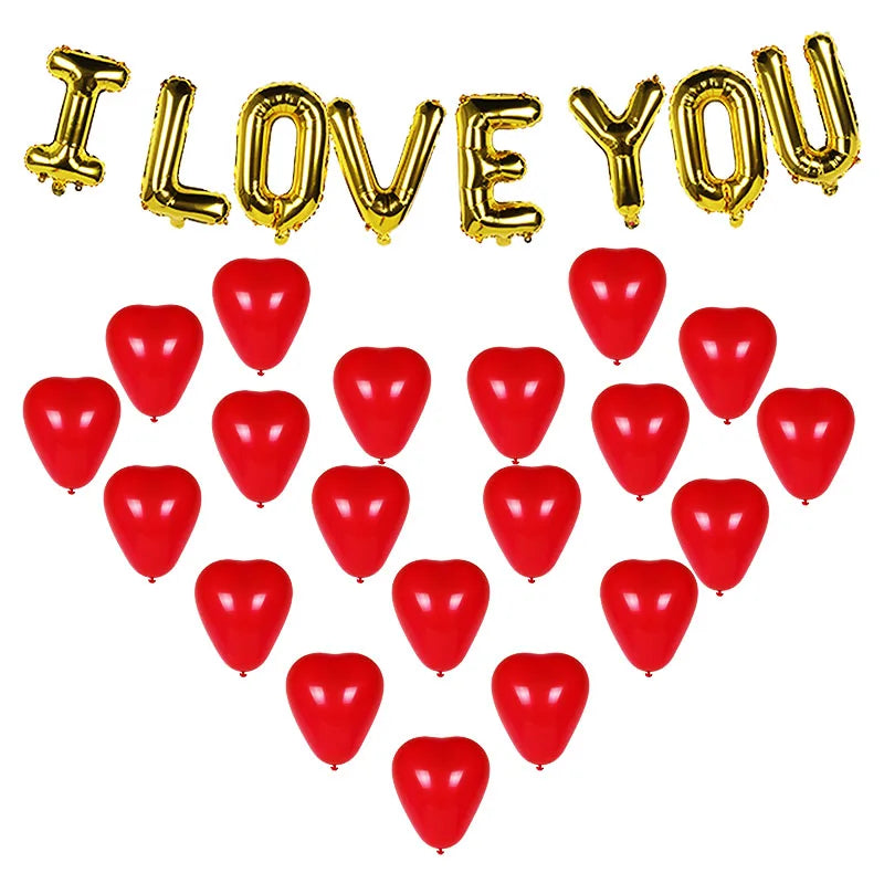 I Love You Letter Balloons Set Red Heart Balloon for Proposal Valentine's Day Decoration Marry Me Wedding Anniversary party gift