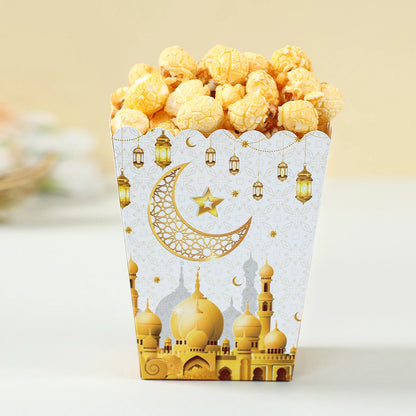 EID Mubarak Popcorn Box Biscuit Gift Box Ramadan Decoration 2025 For Home EID Mubarak Islamic Muslim Party Decor Eid al-Fitr