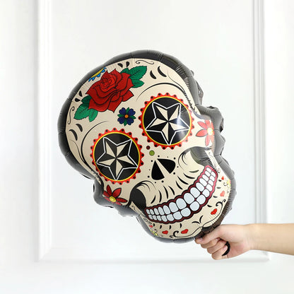 142pcs Fiesta Mexico Day of The Dead Theme Balloon Garland Arch Kit Multicolor Skull Foil Balloon Mexican Photography Backdrop