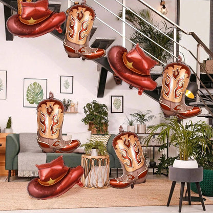 8pcs western themed party balloons, including cowboy boots and cowboy hat balloons, western themed birthday, bachelorette party