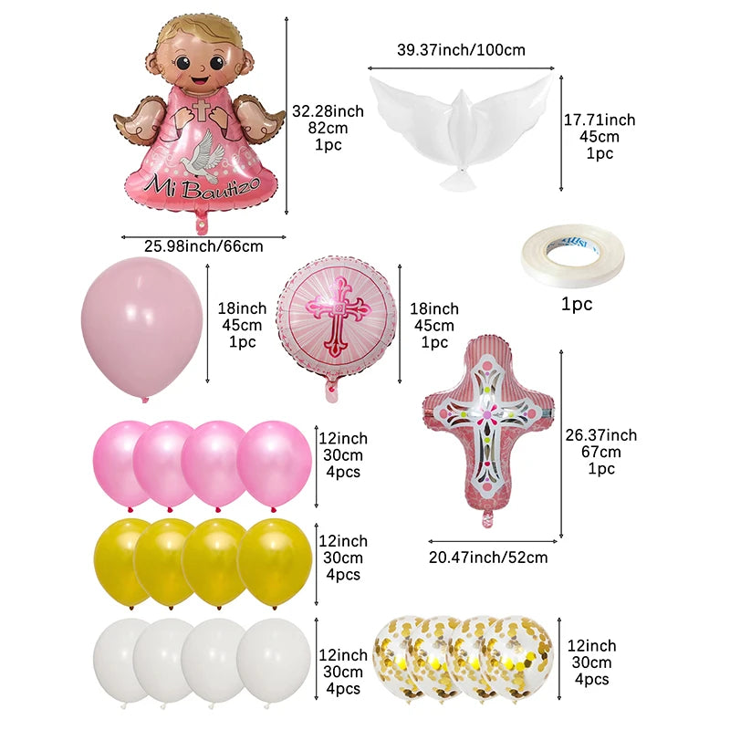 God Bless Balloons Banner Jesus Cross Ballons Baby Shower Boy Girl First Holy Communion Party Easter Baptism Forked Christening