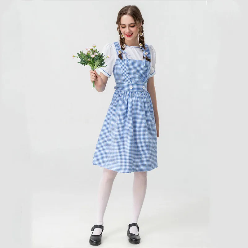 Adult Wizard Of Oz Dorothy Cosplay Costume Lady Blue White Plaid Alice Princess Dress Traditional Oktoberfest Dirndl Maid Outfit