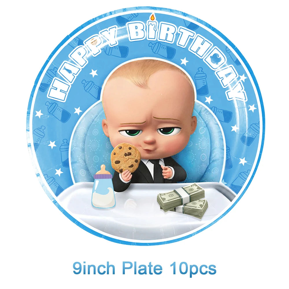Cartoon Boss-Boys-Girls Theme Newborn 1st Birthday Party Decor Disposable Tableware Backdrop Balloons Baby Shower For Kids Gifts