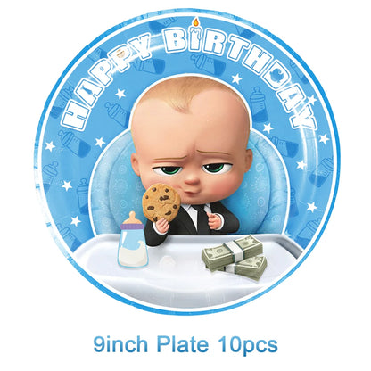 Cartoon Boss-Boys-Girls Theme Newborn 1st Birthday Party Decor Disposable Tableware Backdrop Balloons Baby Shower For Kids Gifts