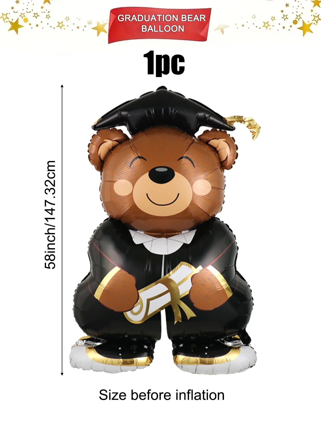 1pc standing brown bear foil balloon, perfect for graduation party decorations, graduation ceremonies, and student graduations.