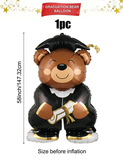1pc standing brown bear foil balloon, perfect for graduation party decorations, graduation ceremonies, and student graduations.