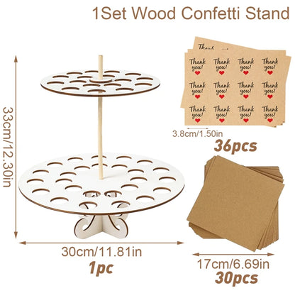 Wood/Kraft Paper Confetti Cone Tray Rustic Decoration Confetti Cones Stand DIY Holder Support Supplies