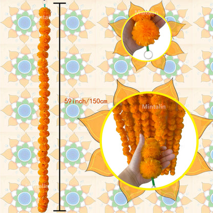 2 Pcs Marigold Flower Garland with бо Flowers for Diwali Mexican Dia de los Muertos DIY Wreath Day of The Dead Decor Party