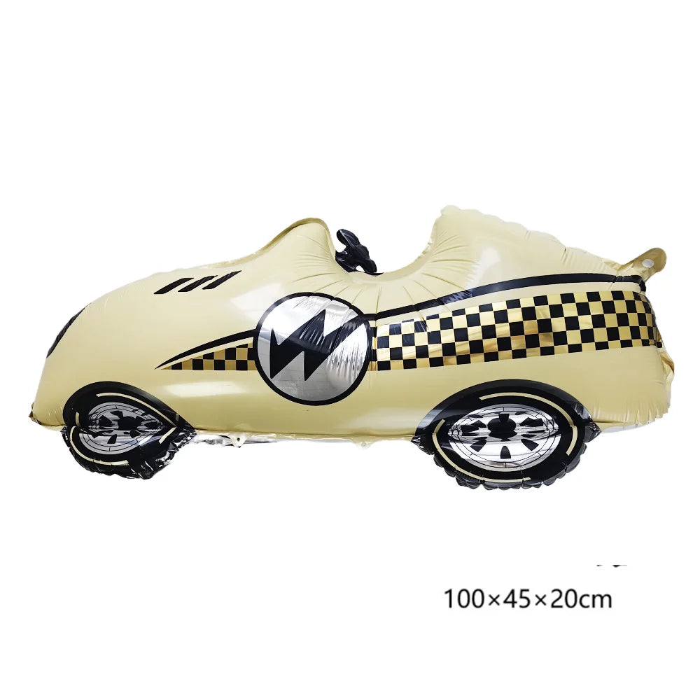 Car Race Balloons Traffic Cones Black White Checkered Flags Racing Wheel tire Foil Balloon Kids Car Birthday Party Decorations