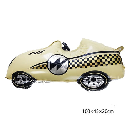 Car Race Balloons Traffic Cones Black White Checkered Flags Racing Wheel tire Foil Balloon Kids Car Birthday Party Decorations