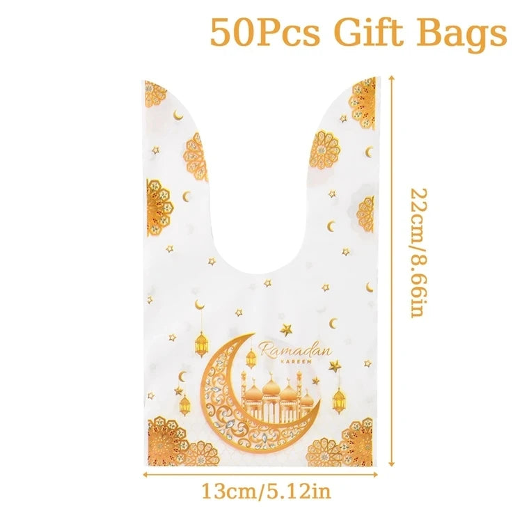 Eid Mubarak Gift Bags Plastic Candy Cookie Bag Ramadan Kareem Decoration 2025 Islamic Muslim Party Supplies Eid Gifts