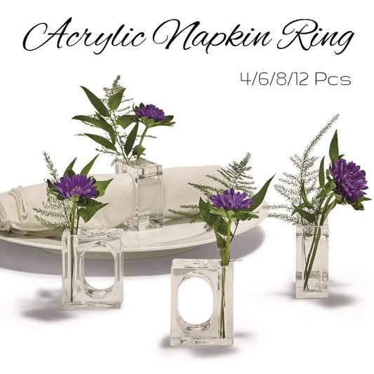 4-20Pcs Acrylic Napkin Rings Clear Napkin Holders Mini Flower Bud Vase for Wedding Birthday Banquet Table Decor