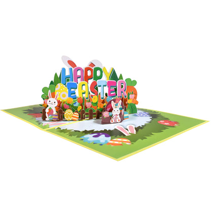 Happy Easter Pop Up Card - 3D Bunny Egg Flowers Basket Greeting Card for Easter