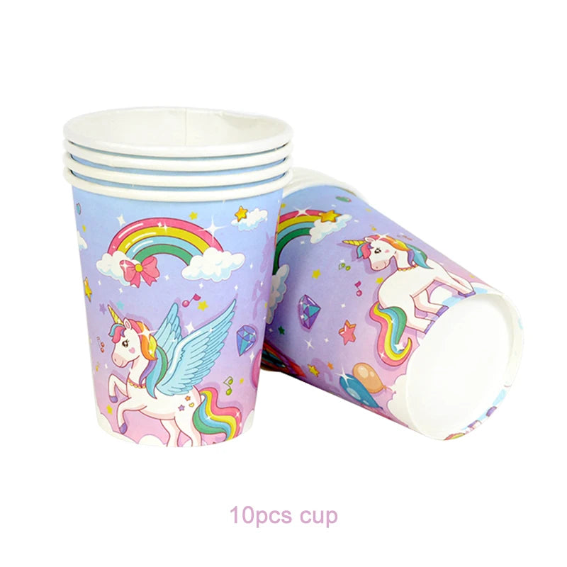 Rainbow Unicorn Party Balloons Disposable Tableware Gift Bags For Kids Girl Unicorn Birthday Party Decoration Favors Supplies