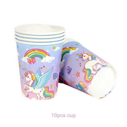 Rainbow Unicorn Party Balloons Disposable Tableware Gift Bags For Kids Girl Unicorn Birthday Party Decoration Favors Supplies