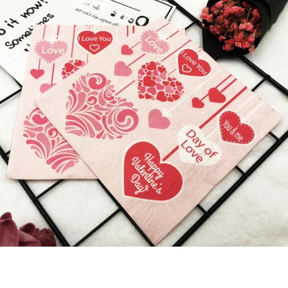 Heart Shaped Colourful Printed Napkin Wedding Valentine's Day Facial Tissue Proposal  Decoration Wine Glass Flower Paper 20pcs/P