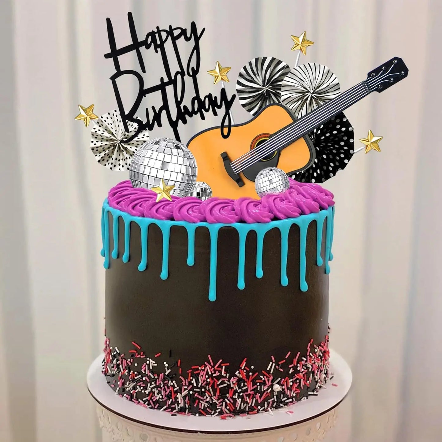 22PCS Guitar Cake Toppers Music Note Birthday Cake Toppers 1:12 Guitar Model Decor Party For Musician Party Birthday Rock Theme