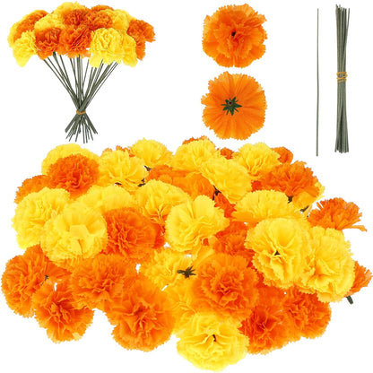 50Pcs Marigold Artificial Flower for Diwali Home Decor DIY Wreath Garland Craft Wedding Party Decoration