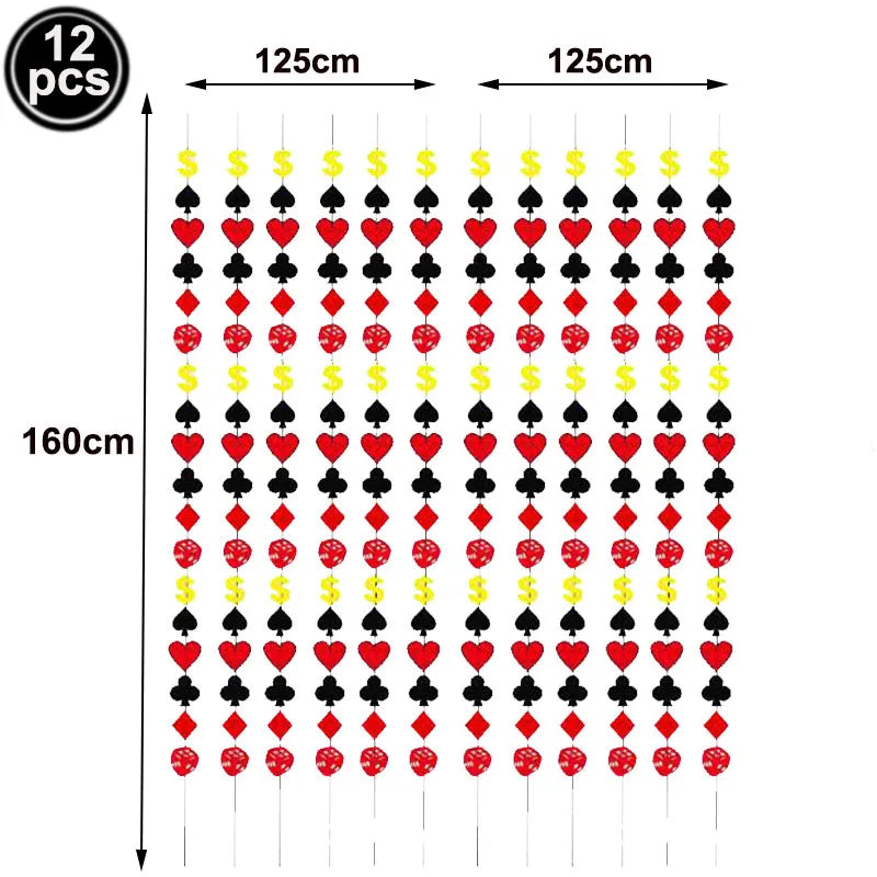 Las Vegas Theme Casino Backdrop Hanging decor Garland Banner Poker tablecloth table cover Casino Night Poker Party Decorations