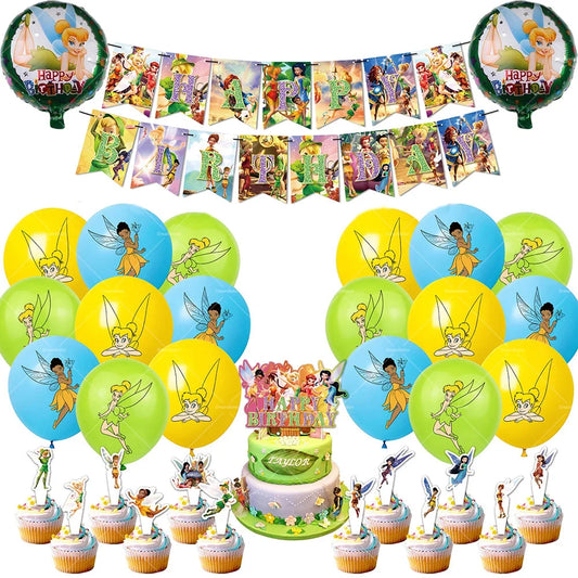 Tinker Bell Fairy Foil Balloons Pixie Latex Ballon Happy Birthday Banner Party Decorations Cake Toppers Cartoon Kids Girls Gift