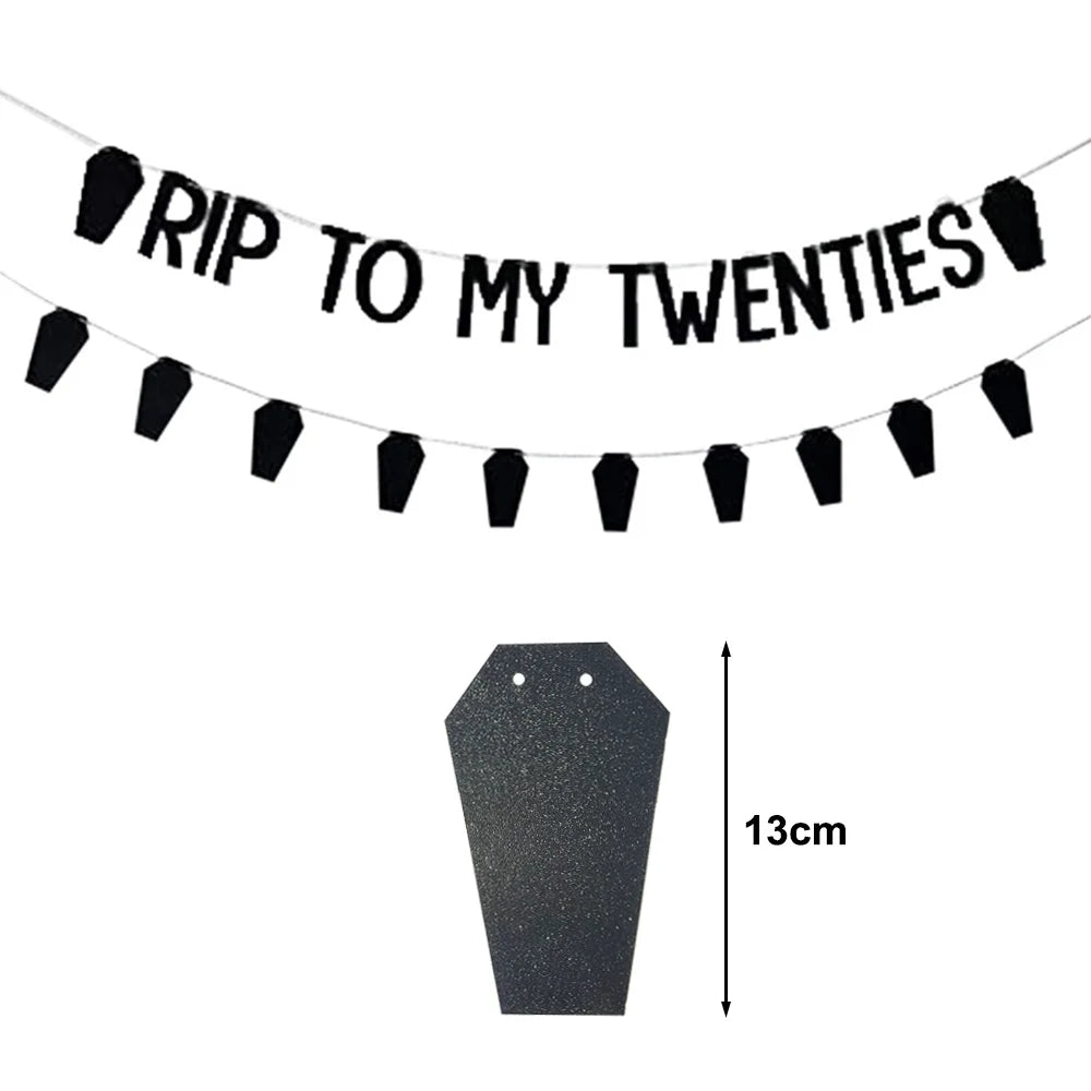 RIP to My 20s Supplies Banner Garland Backdrop Tablecloth Rip Sash Cake Topper Balloon Funeral Youth Funny Thirtieth Party Decor