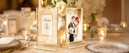6-36 Transparent Acrylic Signage Gold Picture Frames Double-sided Display Stand Wedding Number Plate Table Flyer Menu Card Rack