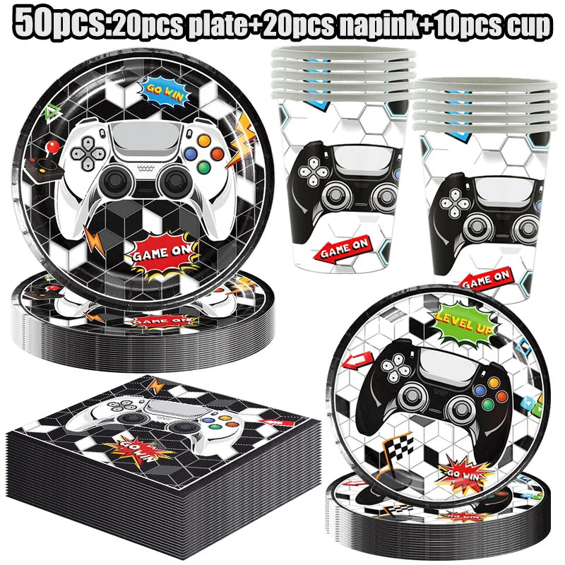 Video Game Birthday Party Decoration Video Game Happy Birthday Paper Plates Cups Napinks Tablecloth Background Balloons Supplies