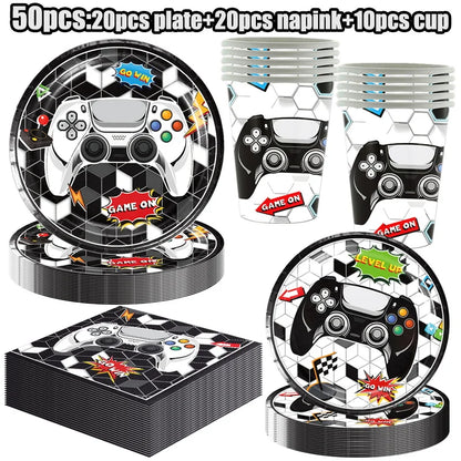 Video Game Birthday Party Decoration Video Game Happy Birthday Paper Plates Cups Napinks Tablecloth Background Balloons Supplies
