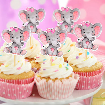 12Pcs Blue Pink Elephant Cupcake Topper Kids Birthday Baby Shower Elephant Cake Decoration Boy Girl Gender Reveal Party Supplies