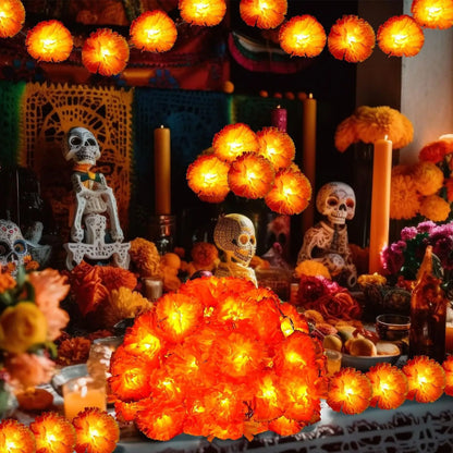 Marigold Garland for Decoration Lighted Day of The Dead Dia De Los Muertos Indian Diwali Altar Halloween Home Party Decor