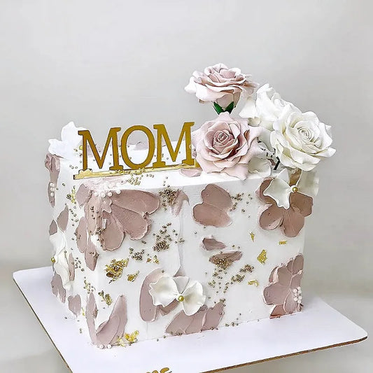 Happy Mothers Day birthday Cake Topper Gold Simple design Acrylic MOM Party Cake Toppers Mother's Day Gifts Dessert Decoration