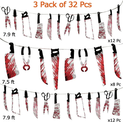 32PCS Halloween Bloody Banner Props. For zombie/vampire party. Fits haunted house. Weapon banner. Great Halloween décor
