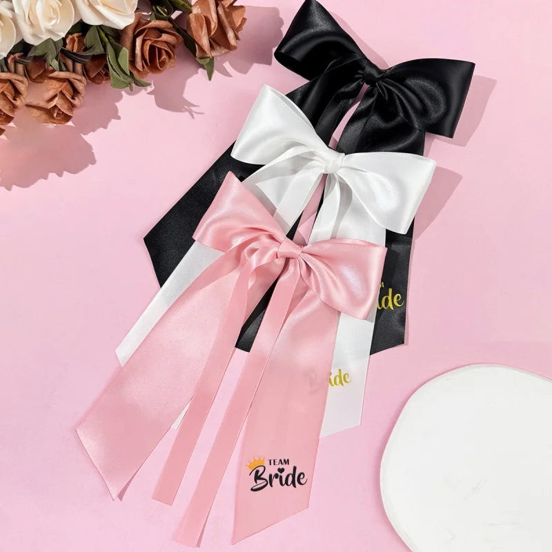 5pcs Pink White Team Bride to Be Bow Headband Satin Ribbon Wedding Bridal Shower Decoration Girl Hen Bachelorette Party Supplies
