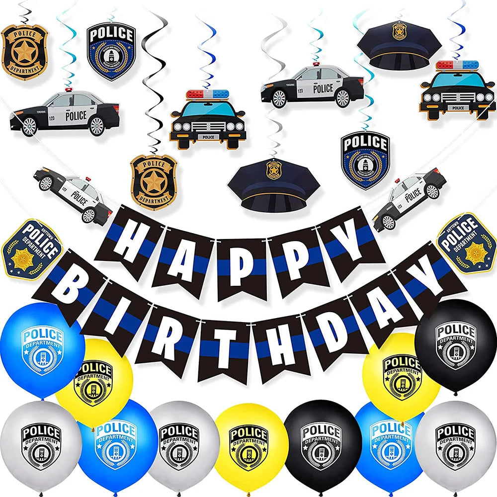 Blue Car Police Truck Foil Balloon Boys Birthday Balloons 4D Standing Balloons Baby Shower Police Themed Birthday Party Decors