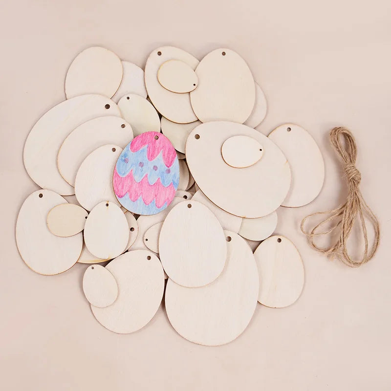 30-80mm Wooden Easter Eggs Kids DIY Painting Crafts Blank Bunny Eggs Wood Chips Happy Easter Party Home Decoration Ornament Gift