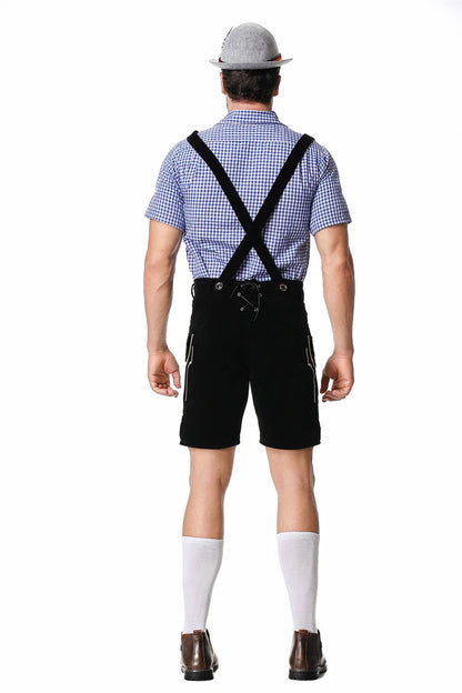 Bavarian Octoberfest German Beer Costume Male Oktoberfest Lederhosen Costume Beer Shirt Suspender Shorts Hat Cosplay Costumes