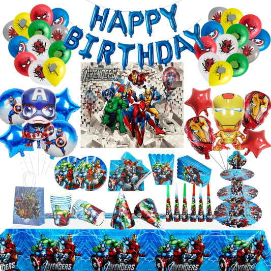 Avengers Superhero Birthday Party Decoration Balloon Cake Plate Paper Cup Box Gift Bag Background Banner 10 People Tableware Set