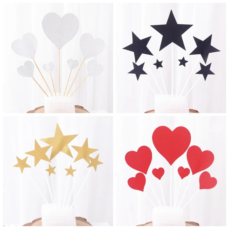 7/21Pcs Cake Topper Gold Love Star Happy Birthday Cake Topper Decoration DIY Cupcake Flag Ornament Wedding Christmas Decor