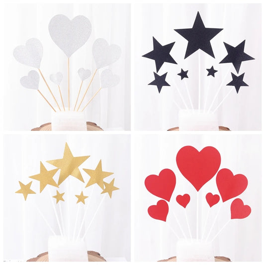 7/21Pcs Cake Topper Gold Love Star Happy Birthday Cake Topper Decoration DIY Cupcake Flag Ornament Wedding Christmas Decor