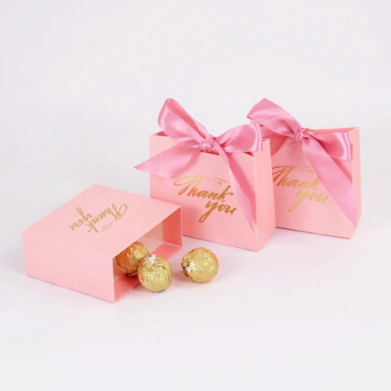 5/10pcs Thank You Candy Box With Ribbon Small Gift Packing Bag For Christmas Wedding Baby Shower Birthday Party gift for guests