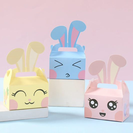 4pcs Easter Bunny Candy Box Cute Rabbit Ear Cookies Gifts Packaging Basket Boxes For Kids Easter Birthday Party Decor Supplies