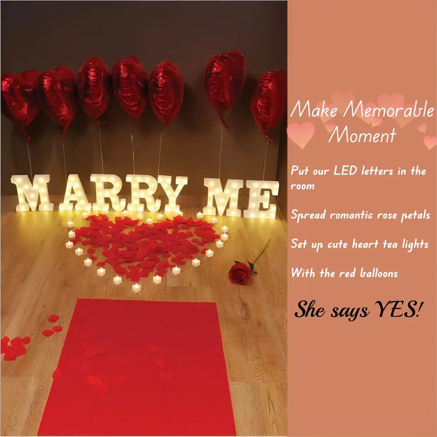 Proposal Decorations Kit Marry Me Light Up Letters 2000 Rose Petals 24 Flameless Candles for Valentine Day Proposal  Engagement