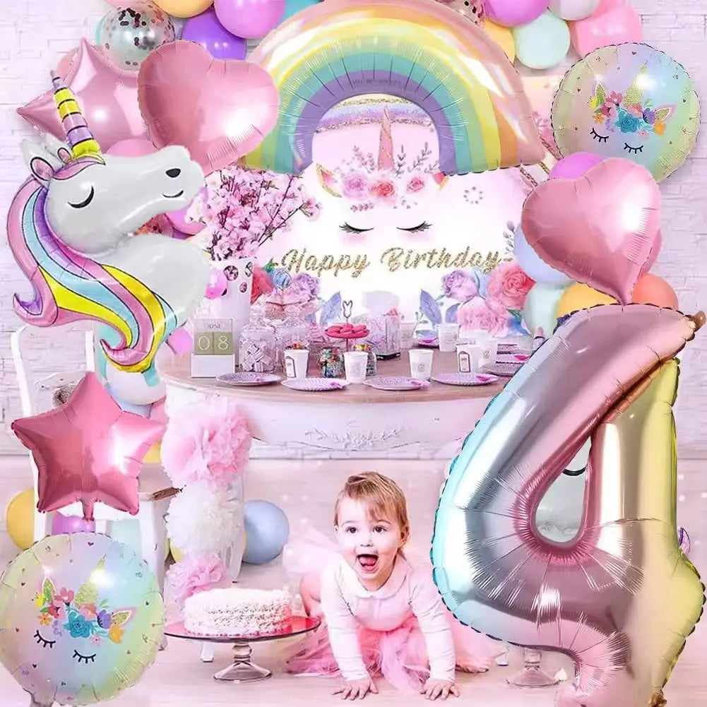 Unicorn Party Balloons Number Foil Balloons 1 2 3 4 Years Unicorn Birthday Party Decoration Rainbow Unicorn Balloons Baby Shower