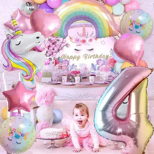 Unicorn Party Balloons Number Foil Balloons 1 2 3 4 Years Unicorn Birthday Party Decoration Rainbow Unicorn Balloons Baby Shower
